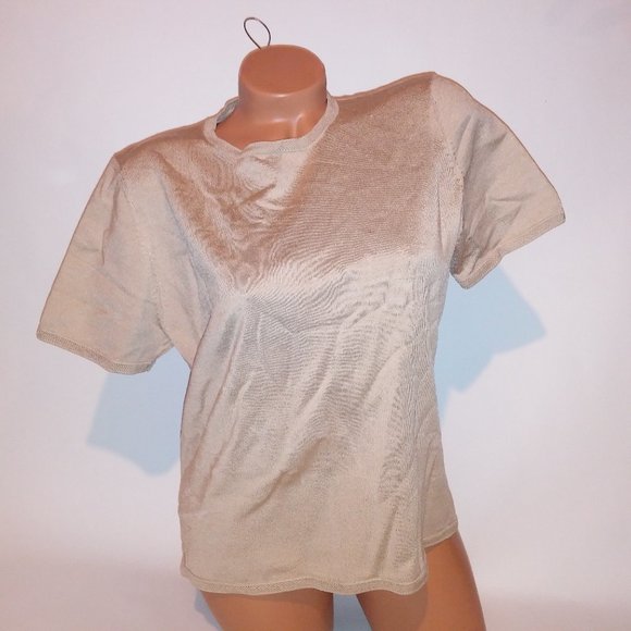Pendleton Sweater XL Solid Beige Short‎ Sleeve Crew Neck Silk Blend - Picture 1 of 8